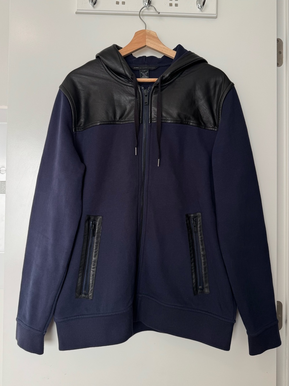 Marc by Marc Jacobs Leather Panel Full Zip Hoodie L